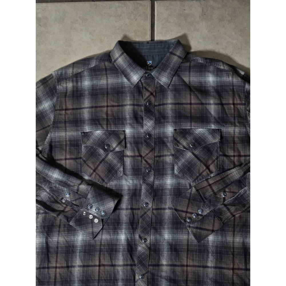 Kuhl Lowdown Button Up Plaid Flannel Shirt Mens XL Western Pearl Snap - Picture 3 of 11